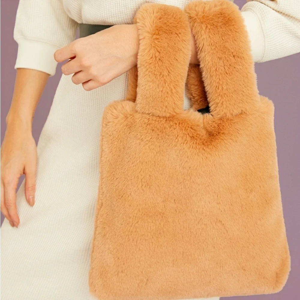 Unhide Lil Fluffy Handbag Faux Fur Plush Bag Tote Furry Fuzzy